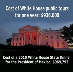 White House Public Tours Cost $936,000 per year, 2010 White House Dinner for Mexican President cost $969,793