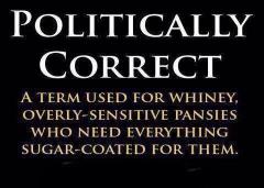Politically Correct A term used for Whiney Overly-Sensitive Pansies who Need Everything Sugar-Coated for Them