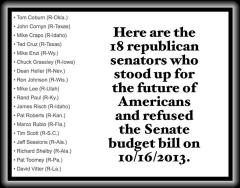 The 18 Republican Senators Who Stood Up for America and Voted Against the Senate Budget 10/16/13