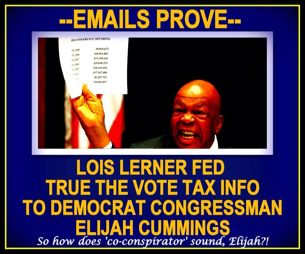 Emails prove Lois Lerner fed True the Vote tax info to Democrat Congressman Elijah Cummings - co-conspirator
