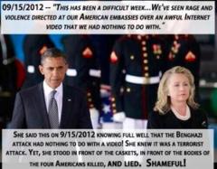 Hillary Clinton quote in front of Benghazi Victims Caskets - lies