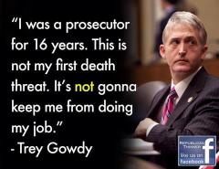 I was a prosecutor for 16 years This is not my first death threat It is not going to stop me from doing my job Trey Gowdy Quote