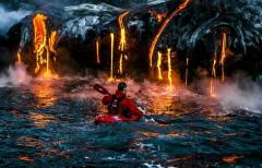 kayak kilueah hawaii lava flow in the ocean