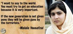 You must try to get an educatio because it is very important If the new generation is not given pens they will be given guns by terrorists Malala Yousafzai