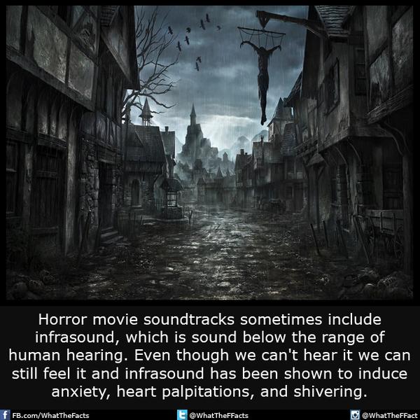 Horror Movie soundtracks use infrasound inducing anxiety heart palpitations and shivering