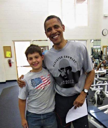 Obama in Aleister Crowley Tshirt VS Boy in American Flag Tshirt - CREEPY