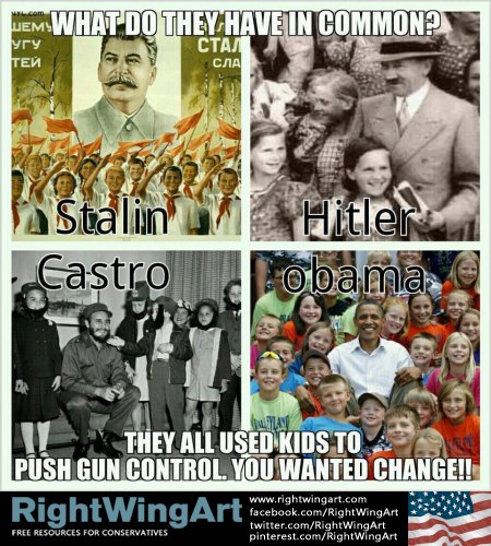 What do Stalin Hitler Castro obama have in common - using kids to push gun control
