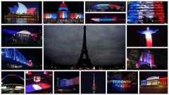The world supports Paris with blue white and red lights
