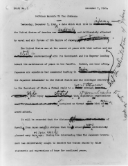 Picture of Pearl Harbor Speech Written by FDR With Notations