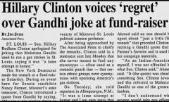 Clinton voices regret over Gandhi joke at fund raiser