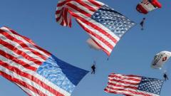 Parachuting with flags