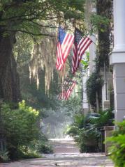 Flag lined walkway in the deep south