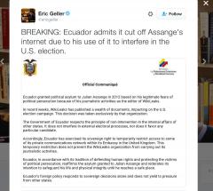 Equador confirms cutting off Assange internet