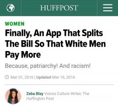 Huffington Post promotes an app that splts the bill so white men pay more