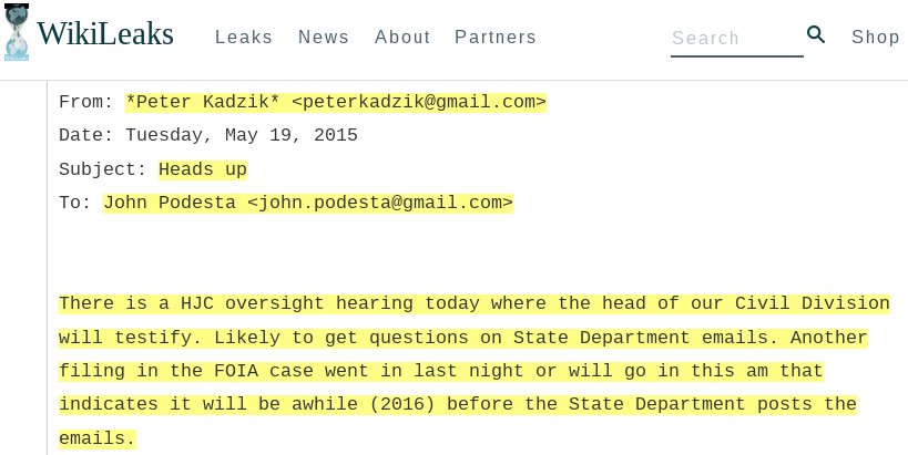 DOJ Assistant Attorney Peter Kadzik outed as a mole for Hillary Clinton campaign