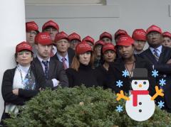 Obama staff wearing Trump hats MERRY CHRISTMAS
