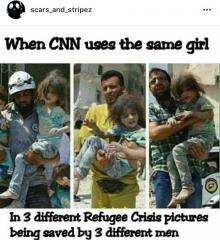 When CNN uses same girl in 3 different refugee crisis pictures being saved by 3 different men