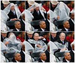 Bush at Trump inauguration struggles with rain coat