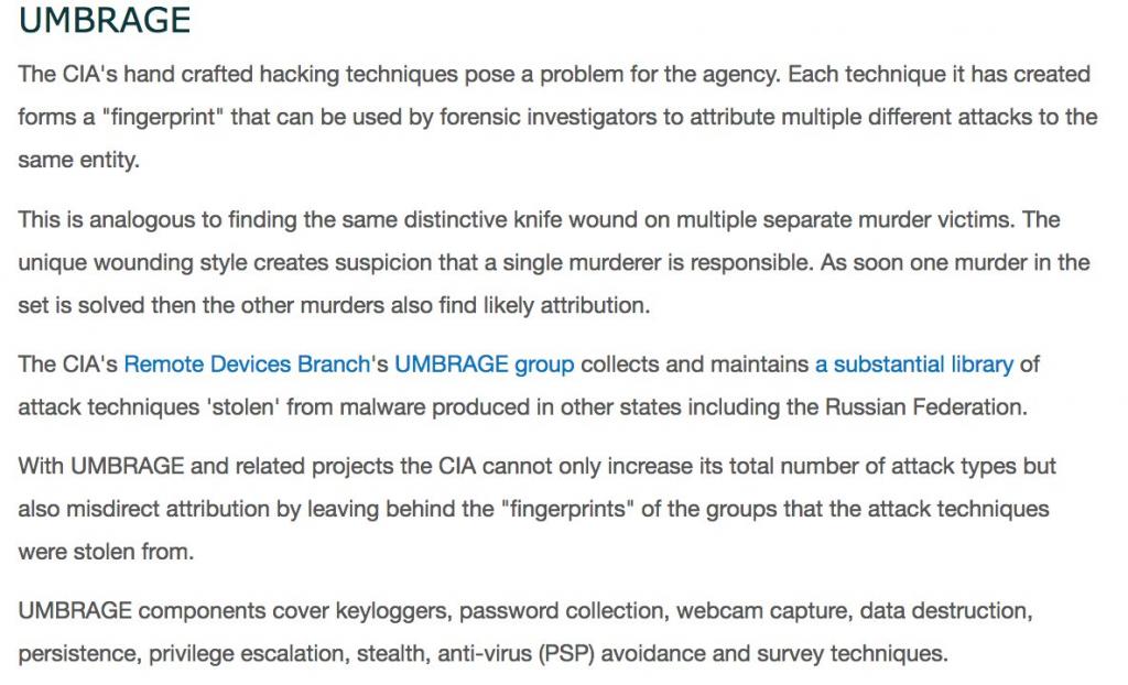 Wikileaks Vault 7 CIA Umbrage mimicks attack types to cover it being the source of hacks