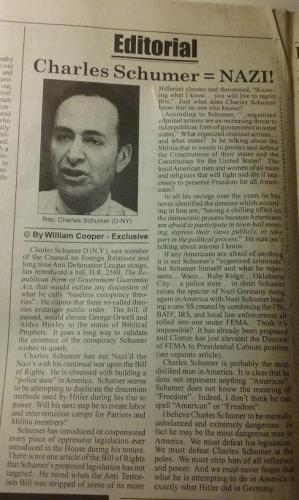 Editorial on Charles Schumer aka Chuck Schumer = NAZI by William Cooper