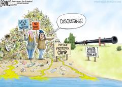 DAPL protesters Trashed the camp Branco Cartoon