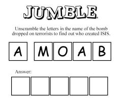Jumble A Moab - also spells who created ISIS = Obama