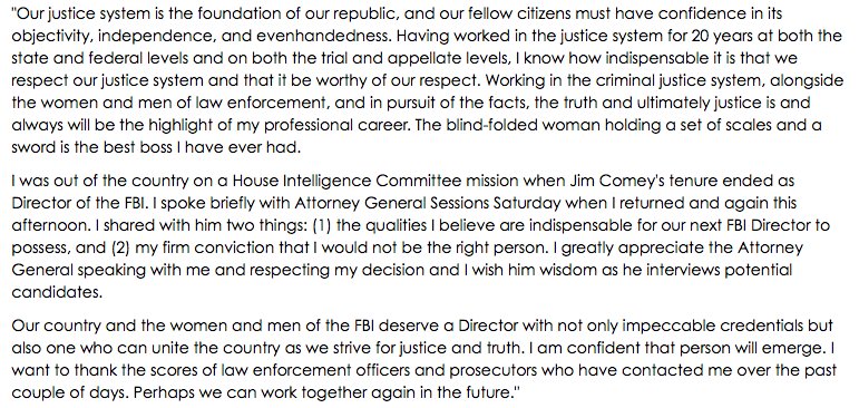 Trey Gowdy statement about FBI director position