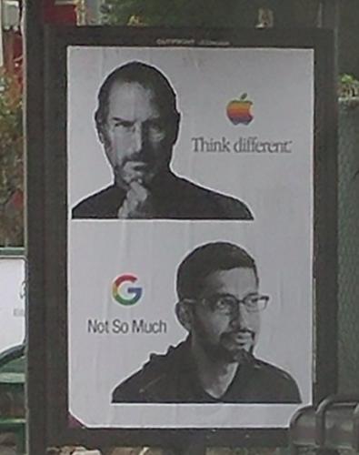 Meme sign Apple VS Google Think Differently or Not so Much