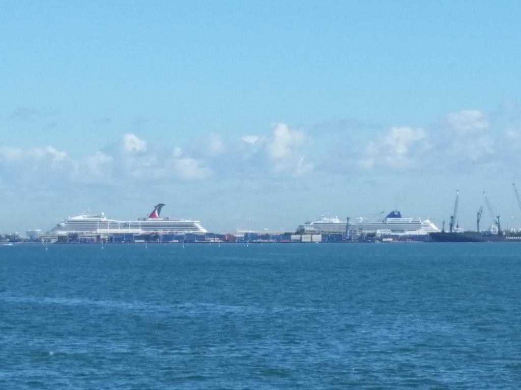 A couple of cruise ships at port in Miami