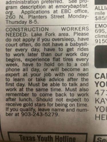 Construction workers needed
