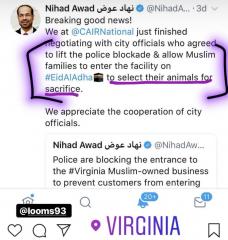 Nihad Awad announces animals will be slaughtered in Virginia WHERE THE HELL IS PETA AND OUTRAGED ANIMAL LOVERS