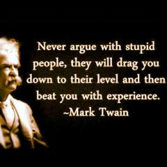 Never argue with stupid people Mark Twain Quote