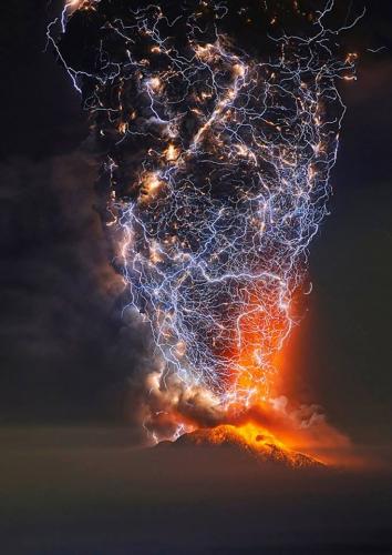 lightening over volcano in Chile