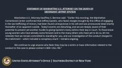Statement of Manhattan US Attorney on the death of Jeffrey Epstein