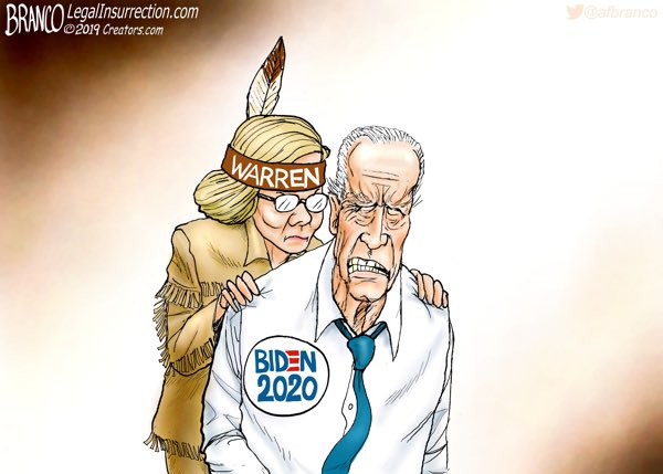 Elizabeth Warren sniffs Joe Bidens hair Branco Cartoon LegalInsurrection