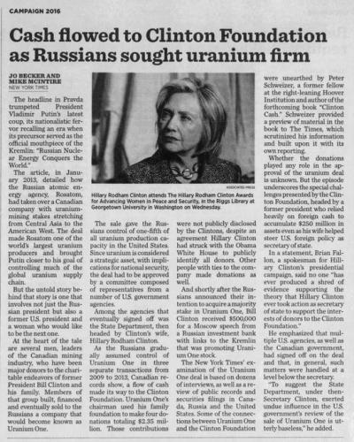 Cash flowed into Clinton Foundation as Russians sought Uranium Firm