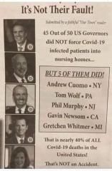 5 Governors forced covid positive patients into nursing homes causing nearly 40 percent of all deaths in the USA - not an accident