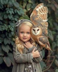 Girl with pet owl