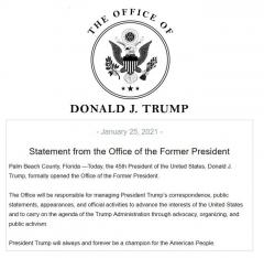 Staement from the Office of the Former President TRUMP Jan 25 21