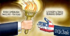 Rush Limbaugh passing the torch of truth to we the people  Branco Cartoon