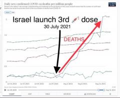 Chart of covid deaths in Israel related to third vax booster