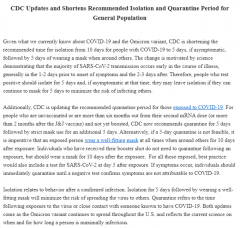 CDC shortens isolation and quarantine periods