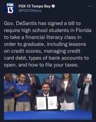 De Santis Florida Bill requiring financial literacy for students