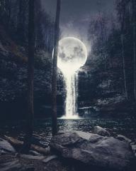 Marvelous melted moon waterfall in the woods