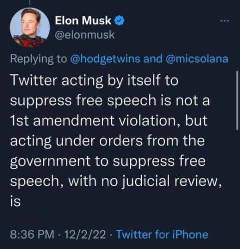 Musk on censorship of free speech by government