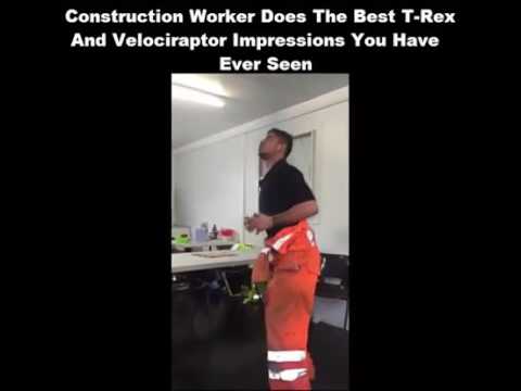 Construction Worker Imitates T-Rex &amp; Velociraptors