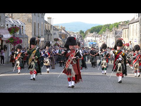 Scotland the Brave by the Massed Bands on the march after the 2019 Dufftown Highland Games in Moray