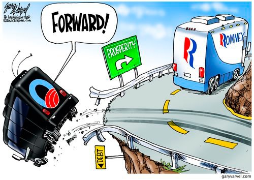 Obama Forward knocked off the cliff by Romney :)