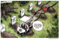 Obama Drives Golf Cart Over The Graves of the Dead in Benghazi &amp; Says These Are Just Bumps In the Road