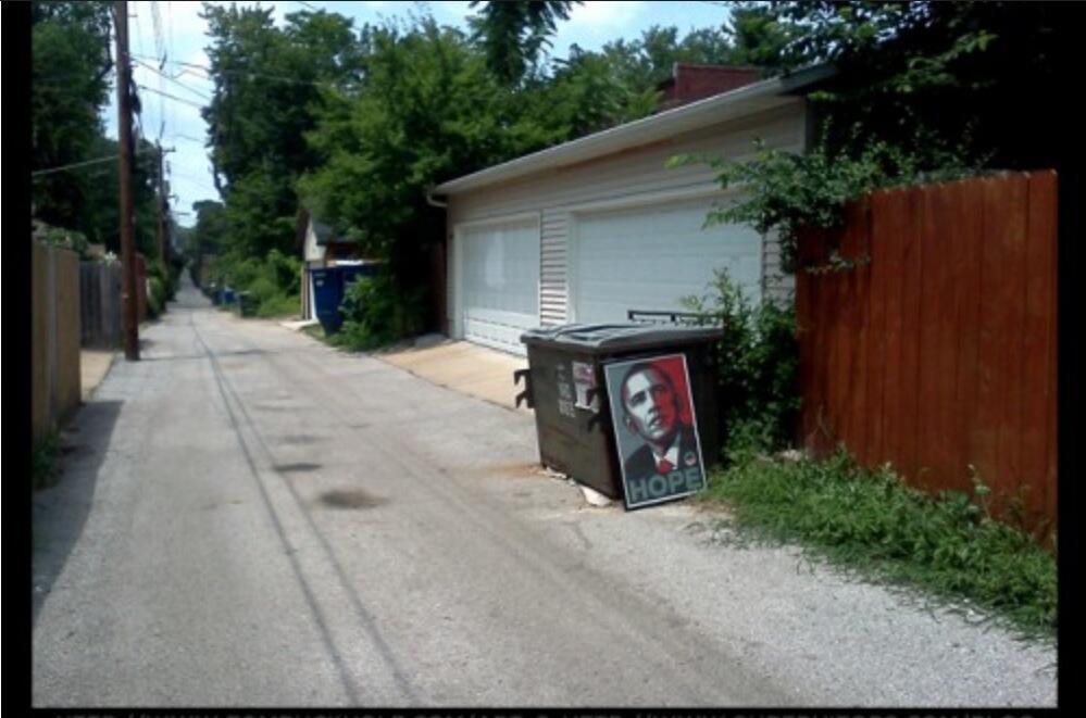 obama Hope poster in the dumpster